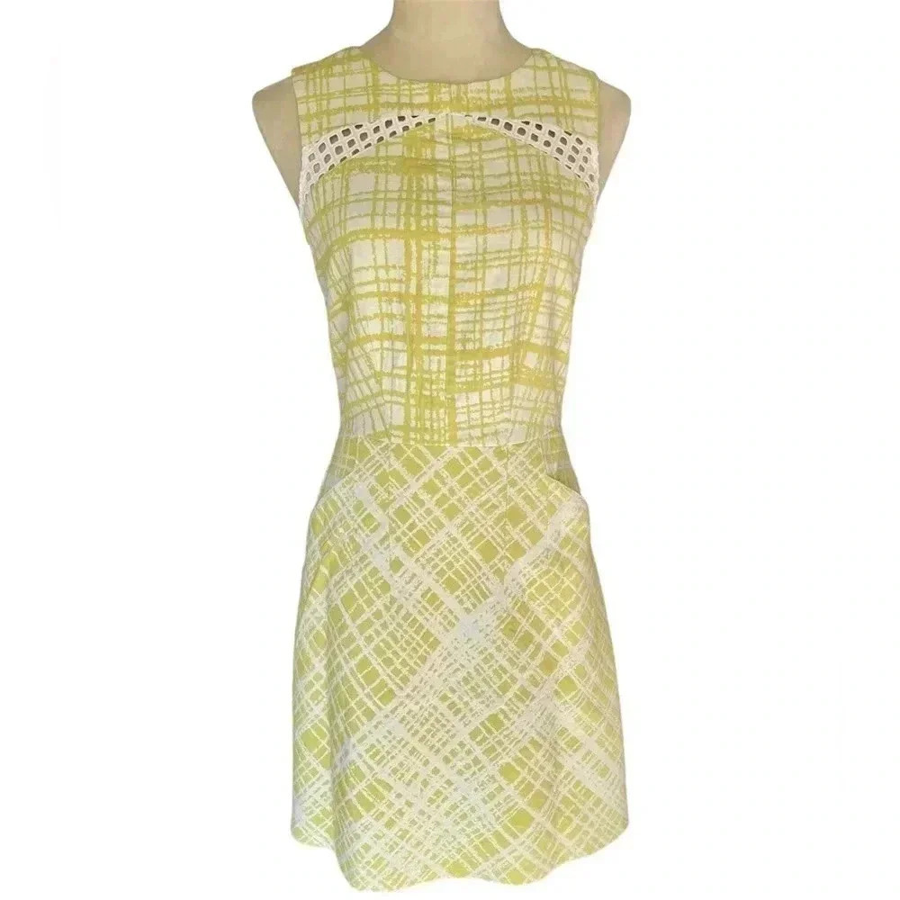 W118‎ by Walter Baker A Line Open Eyelet Abstract Yellow Mini Dress Women Sz XS